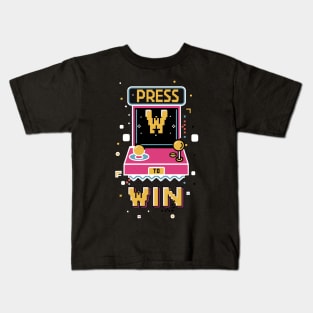 " Press to win " a Funny arcade Clothing design for gaming Kids T-Shirt